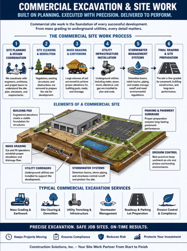 commercial site work and excavation stages 