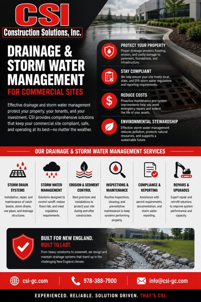 commercial property drainage and storm water management Amesbury MA